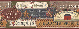 Country Sign Green & Burgundy Border by York Wallcoverings Designer