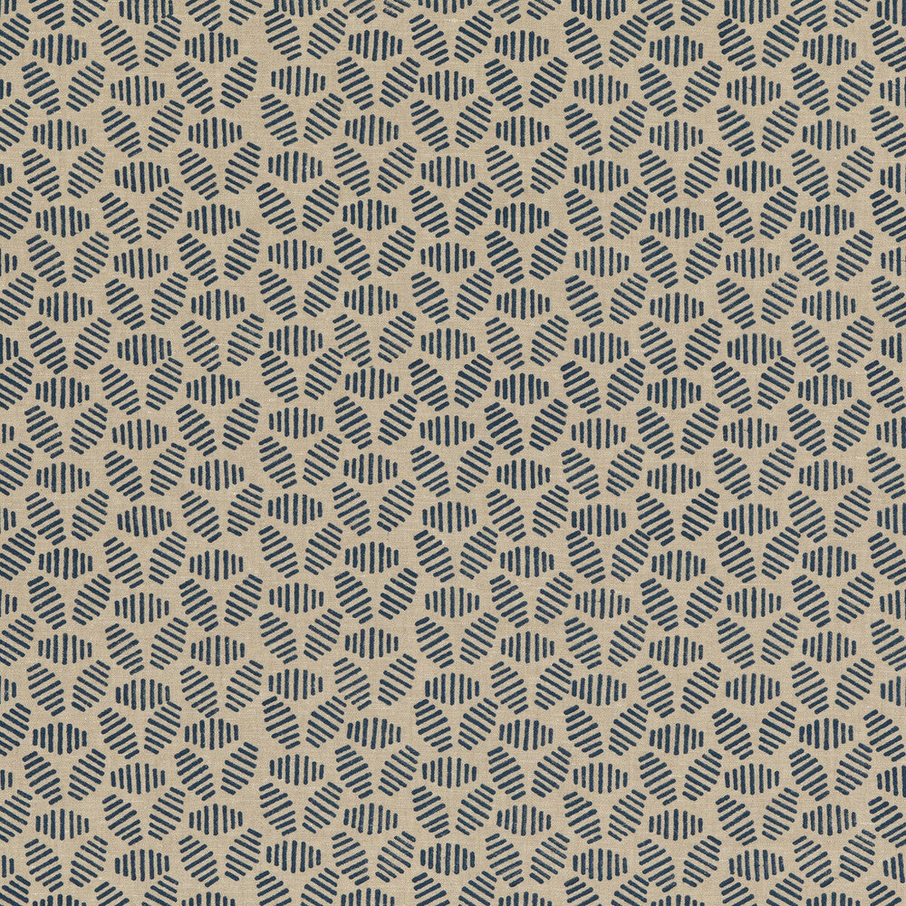 Bumble Bee Indigo by Baker Lifestyle Designer Fabric BLOCK PARTY LINEN - 100% India - Horizontal: 4.728 and Vertical: 2.364 52.796 - Swanky Fabrics -
