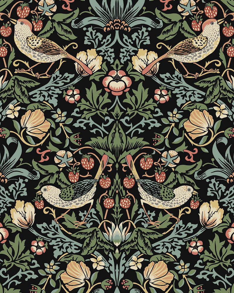 Fragaria Garden Prepasted Ebony PR10100 by Seabrook Designs Designer Wallpaper