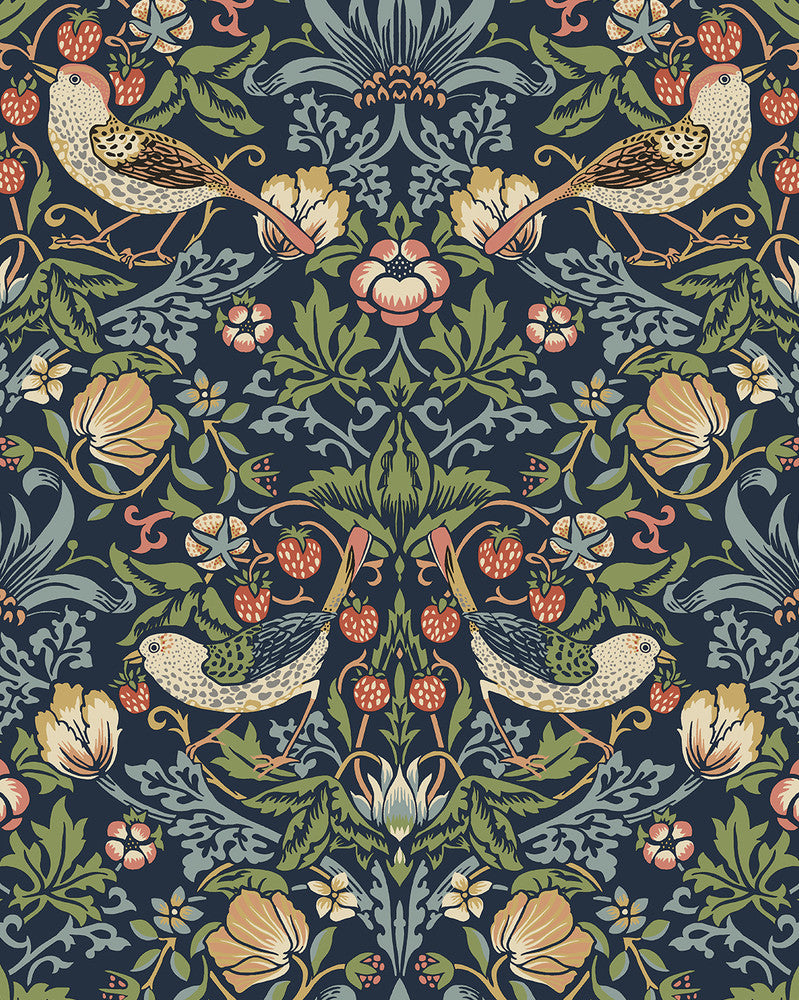 Fragaria Garden Prepasted Midnight Blue PR10102 by Seabrook Designs Designer Wallpaper