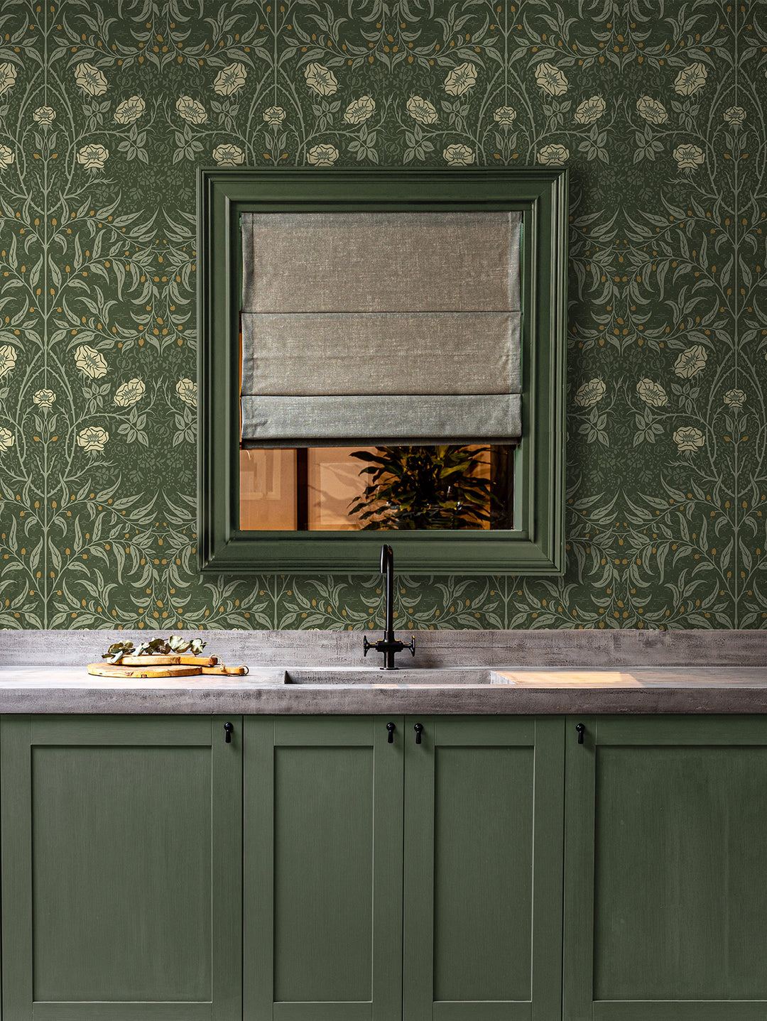 Stenciled Floral Prepasted Evergreen PR10204 by Seabrook Designs Designer Wallpaper