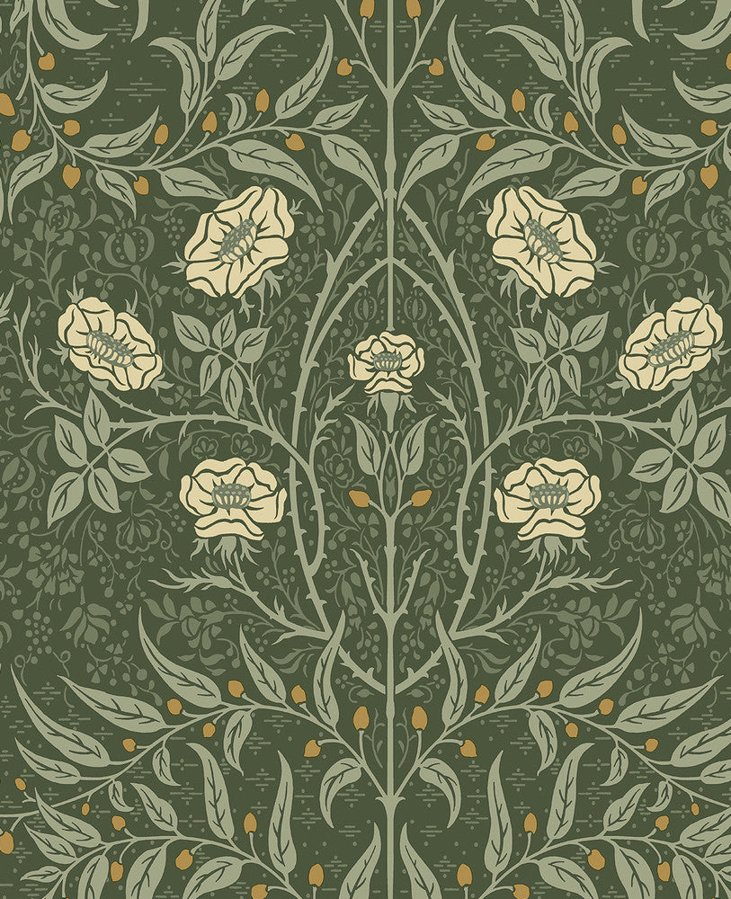 Stenciled Floral Prepasted Evergreen PR10204 by Seabrook Designs Designer Wallpaper