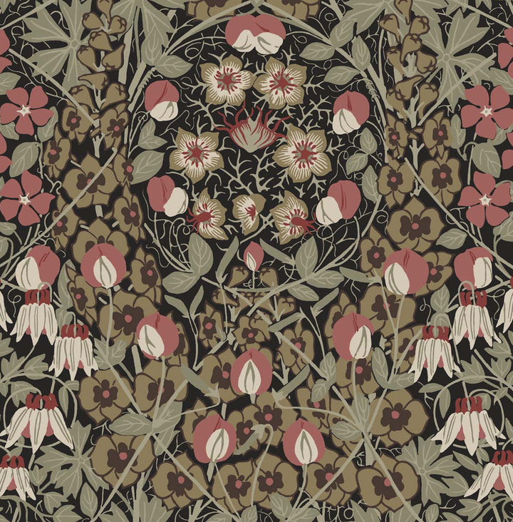 Tulip Garden Prepasted Ebony & Red Clay PR10406 by Seabrook Designs Designer Wallpaper