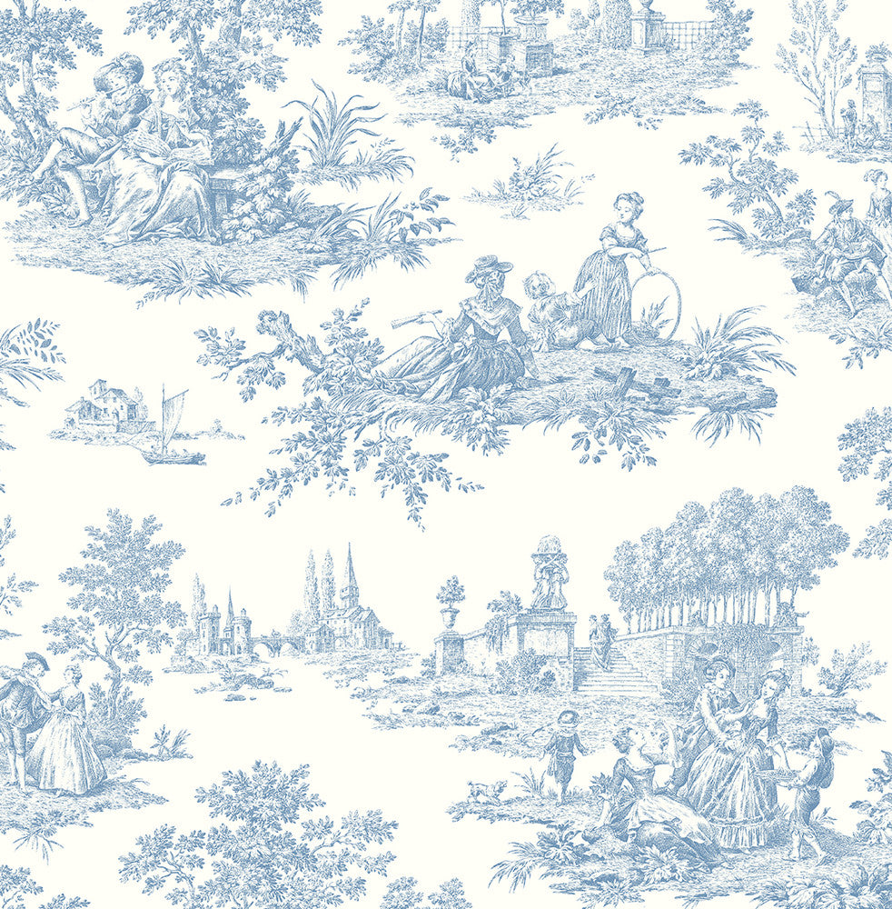 Chateau Toile Prepasted Blue Bell PR10602 by Seabrook Designs Designer Wallpaper