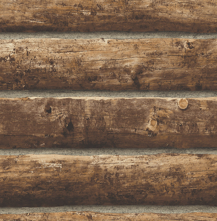 Faux Log Cabin Prepasted Walnut PR10900 by Seabrook Designs Designer Wallpaper