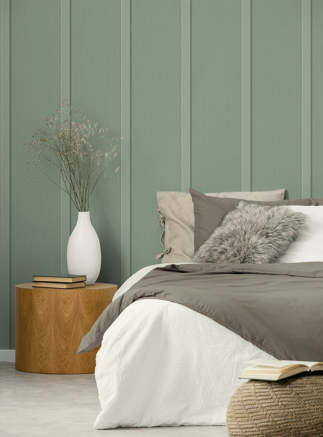 Faux Board and Batten Prepasted Sage Green PR11204 by Seabrook Designs Designer Wallpaper