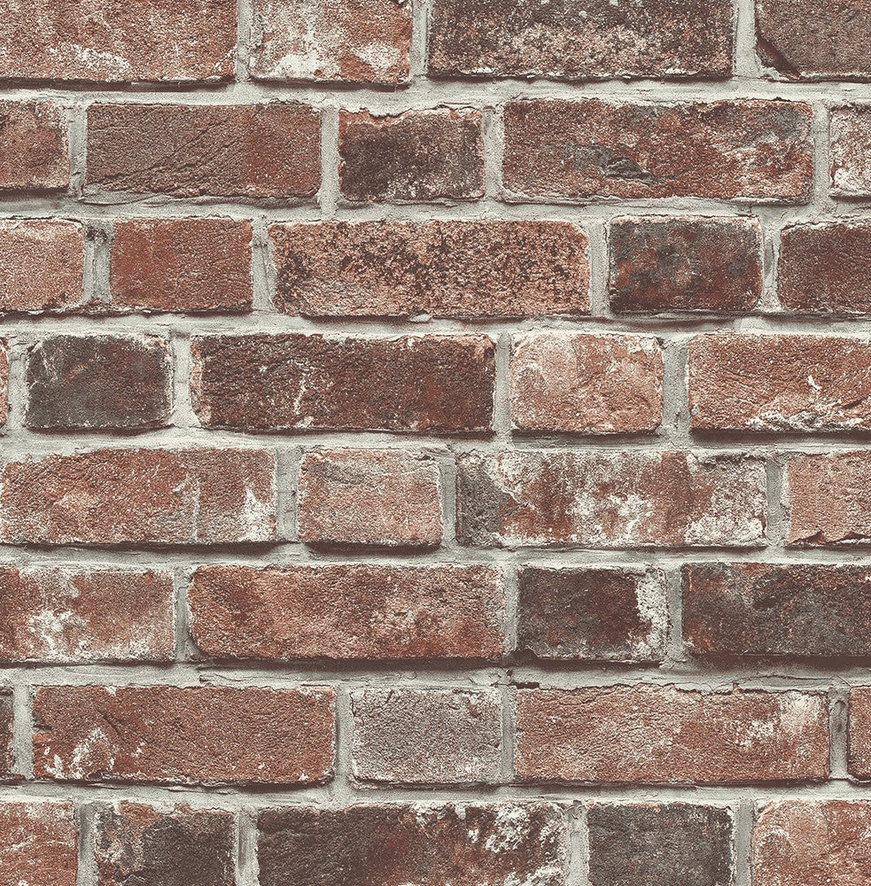 Faux Red Brick Prepasted Red & Charcoal PR11501 by Seabrook Designs Designer Wallpaper