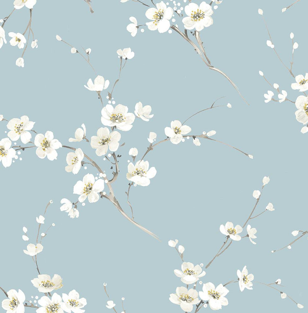 Blossoming Branches Sky Blue PR13202 by Seabrook Designs Designer Wallpaper