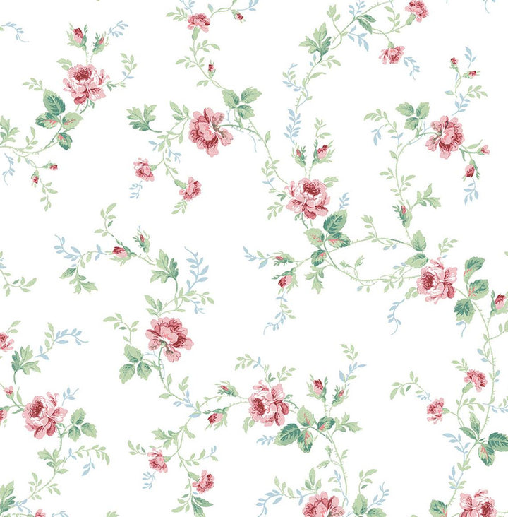 Meadow Floral Trail Blush & Spearmint PR13301 by Seabrook Designs Designer Wallpaper