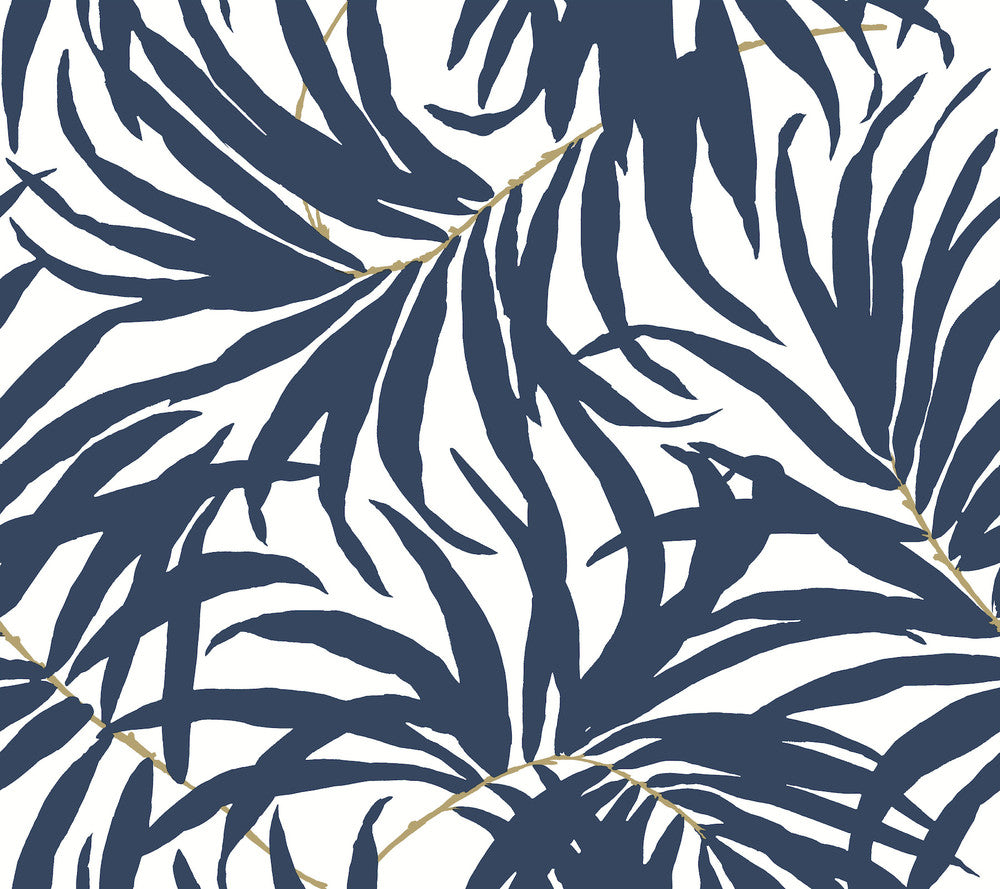 Bali Leaves Blue Peel & Stick Wallpaper by York Wallcoverings Designer York Premium Peel + Stick Covers about 45 square feet 27-in by 20-ft long roll Peel & Stick 25.25 - Swanky Fabrics -