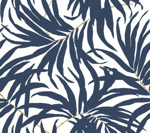 Bali Leaves Blue Peel & Stick Wallpaper by York Wallcoverings Designer