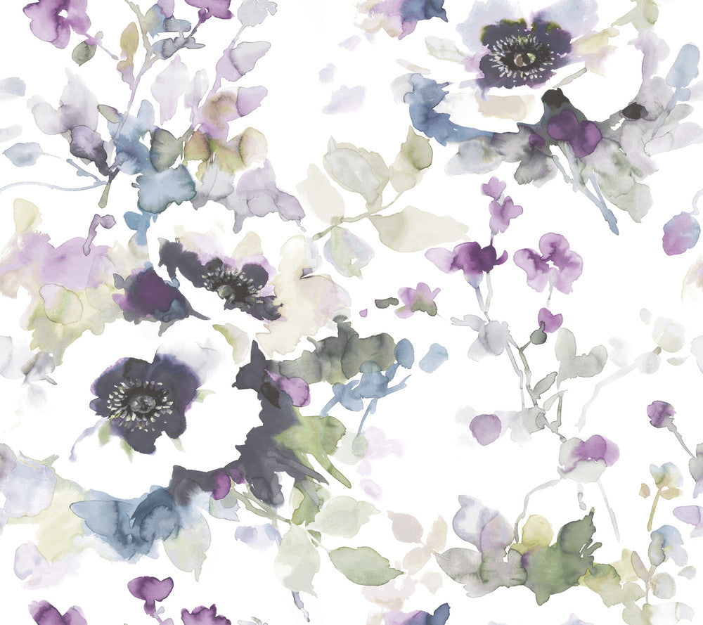 Garden Anemone Lilac & Green Peel & Stick Wallpaper by York Wallcoverings Designer York Premium Peel + Stick Covers about 45 square feet 27-in by 20-ft long roll Peel & Stick 24 - Swanky Fabrics -