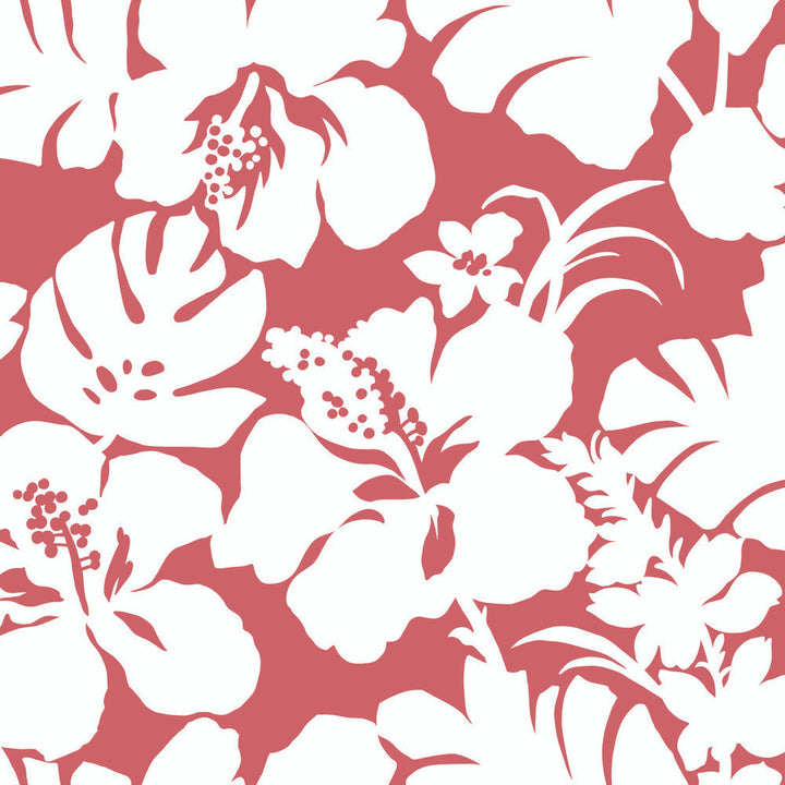 Hibiscus Arboretum Coral Peel & Stick Wallpaper by York Wallcoverings Designer York Premium Peel + Stick Covers about 34.2 square feet 20.5-in by 20-ft long roll Peel & Stick 20.5 - Swanky Fabrics -