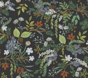 Juniper Forest Black Peel & Stick Wallpaper by Rifle Paper Co. Designer