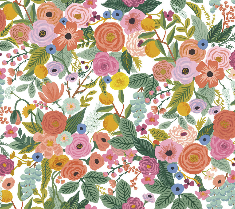 Garden Party Rose Peel & Stick Wallpaper by Rifle Paper Co. Designer Rifle Paper Co. Premium Peel & Stick Covers about 45 square feet 27-in by 20-ft long roll Peel & Stick 24 - Swanky Fabrics -