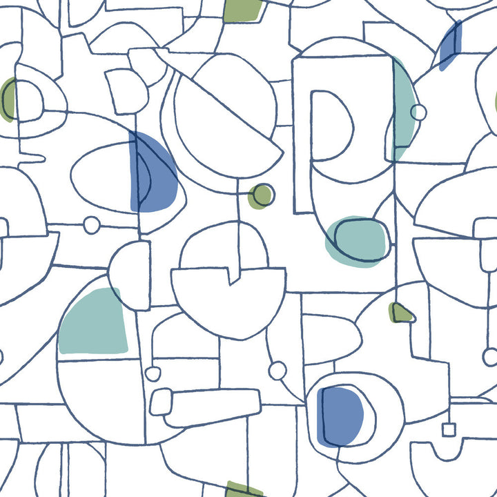 Fauvist Blue & Green Peel & Stick Wallpaper by York Wallcoverings Designer York Premium Peel + Stick Risky Business Vol. III Covers about 34.2 square feet 20.5-in by 20-ft long roll Peel & Stick 20.5 - Swanky Fabrics -