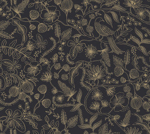 Aviary Black & Gold Peel & Stick Wallpaper by Rifle Paper Co. Designer