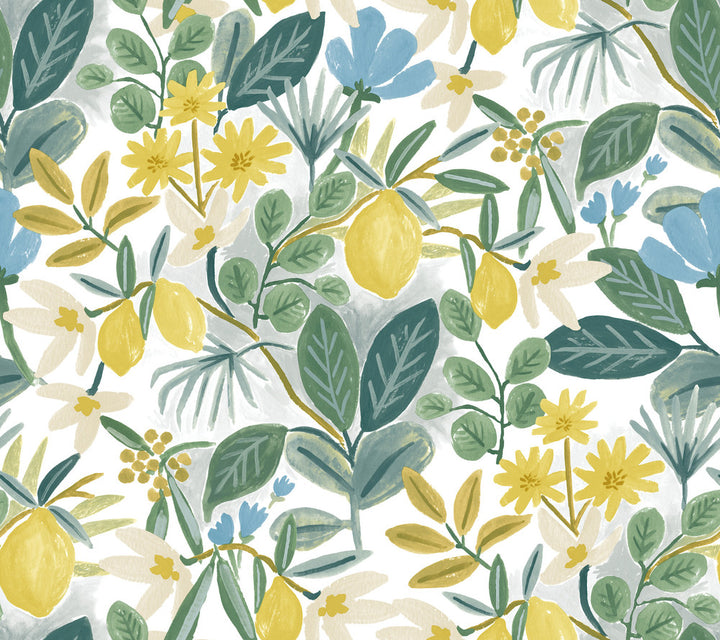 Amalfi Blue & Green Peel & Stick Wallpaper by Rifle Paper Co. Designer Rifle Paper Co. Premium Peel & Stick Covers about 45 square feet 27-in by 20-ft long roll Peel & Stick 24 - Swanky Fabrics -