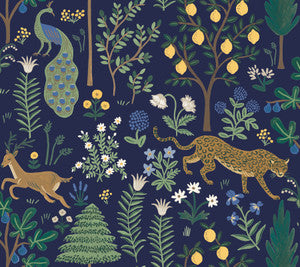Menagerie Blue Peel & Stick Wallpaper by Rifle Paper Co. Designer