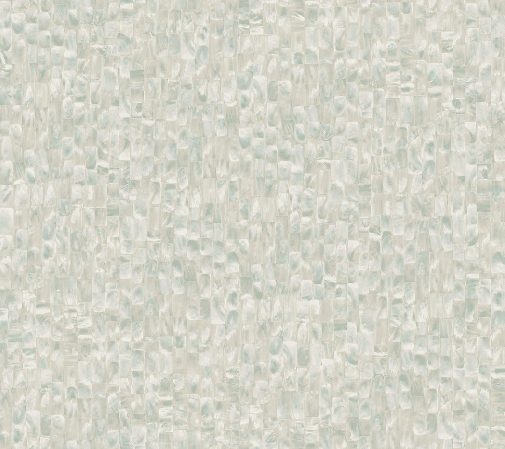 Mother of Pearl Blue & Green Peel & Stick Wallpaper by York Wallcoverings Designer Grasscloth, Wood & Stone Covers about 45 square feet 27-in by 20-ft long roll Peel & Stick 24 - Swanky Fabrics -