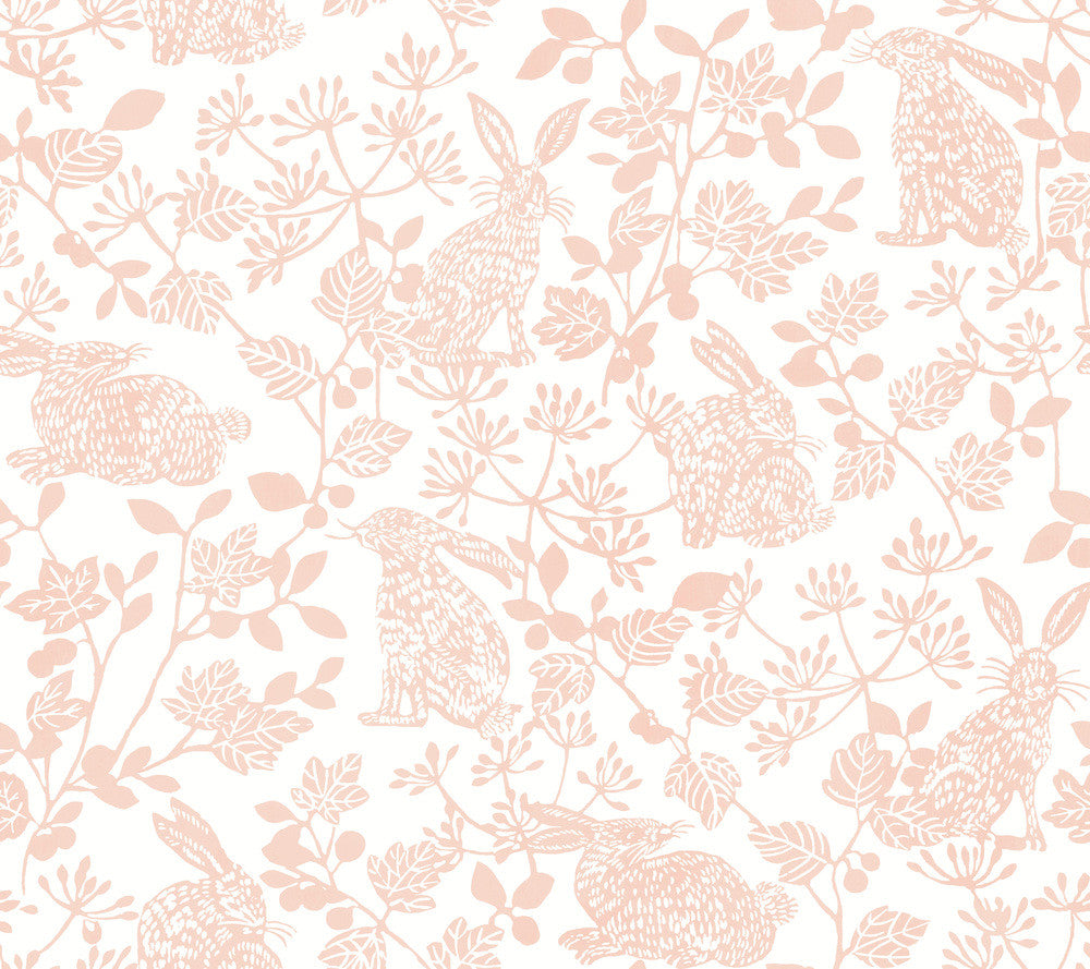 Botanical Bunnies Pink Peel & Stick Wallpaper by York Wallcoverings Designer Wildlife Covers about 45 square feet 27-in by 20-ft long roll Peel & Stick 24 - Swanky Fabrics -