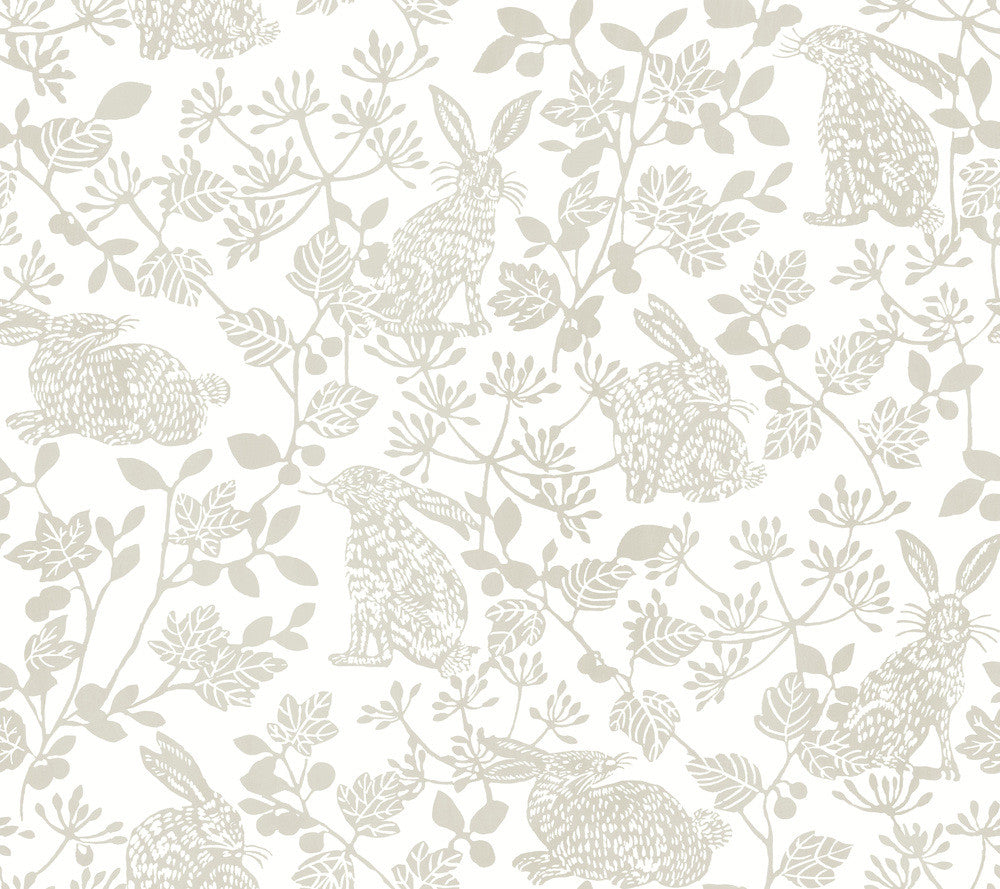 Botanical Bunnies Beige Peel & Stick Wallpaper by York Wallcoverings Designer Wildlife Covers about 45 square feet 27-in by 20-ft long roll Peel & Stick 24 - Swanky Fabrics -