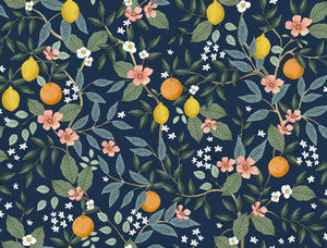 Citrus Grove Navy Peel & Stick Wallpaper by Rifle Paper Co. Designer