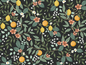 Citrus Grove Black Peel & Stick Wallpaper by Rifle Paper Co. Designer