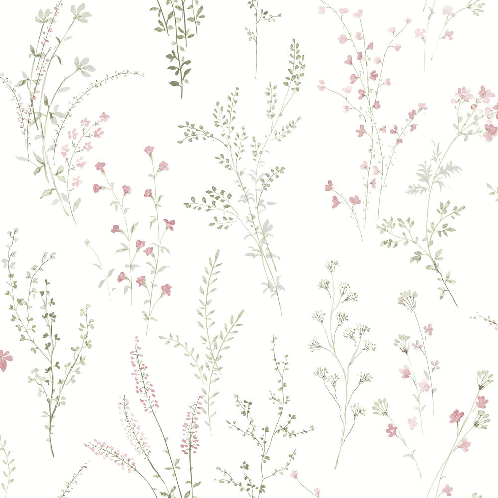 Wildflower Sprigs Multicolor Peel & Stick Wallpaper by York Wallcoverings Designer Watercolor Botanicals Covers about 34.2 square feet 20.5-in by 20-ft long roll Peel & Stick 20.5 - Swanky Fabrics -