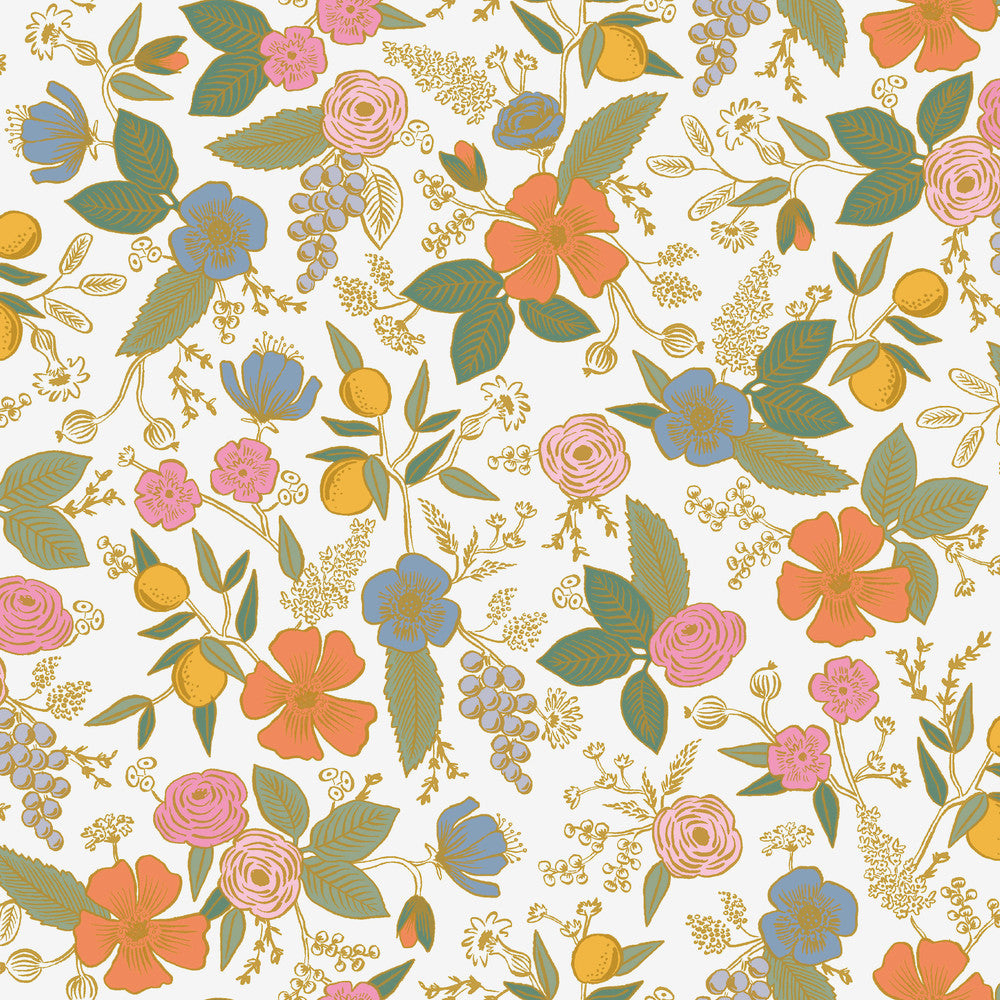 Colette Rose Multicolor Peel & Stick Wallpaper by Rifle Paper Co. Designer P&S Rifle Paper 3 Covers about 34.2 square feet 20.5-in by 20-ft long roll Peel & Stick 20.5 - Swanky Fabrics -