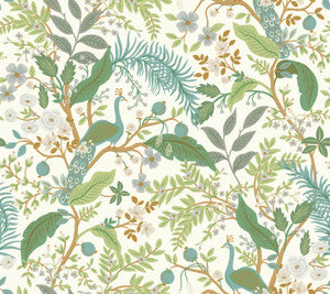 Peacock Garden White Peel & Stick Wallpaper by Rifle Paper Co. Designer