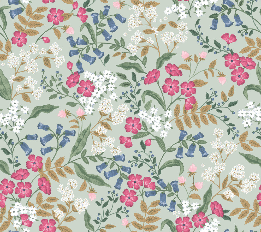 Sweetbrier Mint Peel & Stick Wallpaper by Rifle Paper Co. Designer P&S Rifle Paper 3 Covers about 45 square feet 27-in by 20-ft long roll Peel & Stick 24 - Swanky Fabrics -