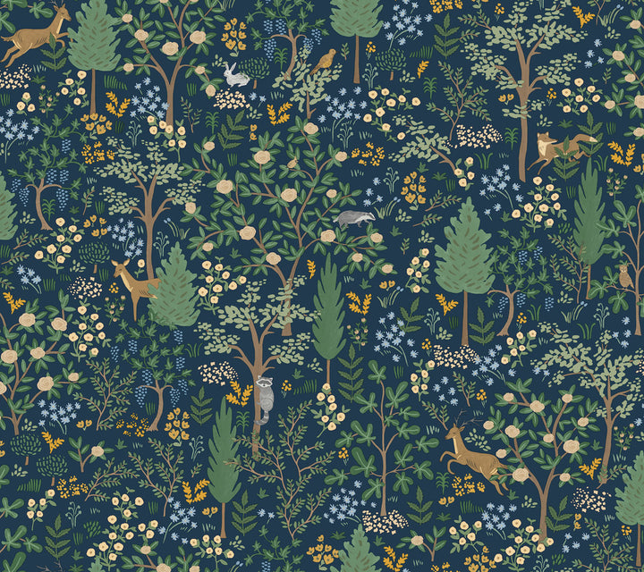 Woodland Navy Peel & Stick Wallpaper by Rifle Paper Co. Designer P&S Rifle Paper 3 Covers about 45 square feet 27-in by 20-ft long roll Peel & Stick 24 - Swanky Fabrics -