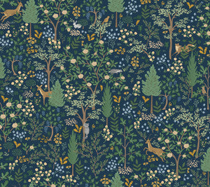 Woodland Navy Peel & Stick Wallpaper by Rifle Paper Co. Designer