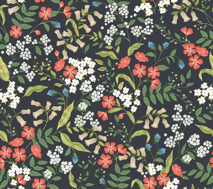 Sweetbrier Black Peel & Stick Wallpaper by Rifle Paper Co. Designer P&S Rifle Paper 3 Covers about 45 square feet 27-in by 20-ft long roll Peel & Stick 24 - Swanky Fabrics -