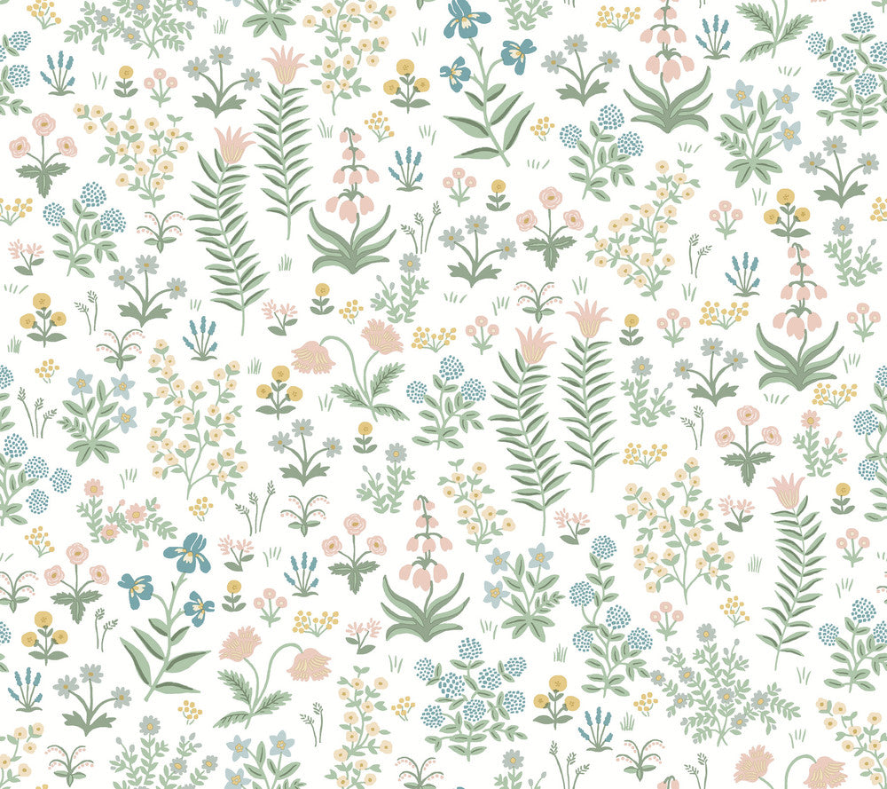 Menagerie Garden Blush Multicolor Peel & Stick Wallpaper by Rifle Paper Co. Designer P&S Rifle Paper 3 Covers about 45 square feet 27-in by 20-ft long roll Peel & Stick 24 - Swanky Fabrics -