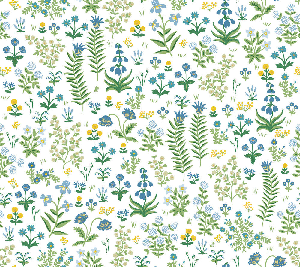 Menagerie Garden Blue Multicolor Peel & Stick Wallpaper by Rifle Paper Co. Designer P&S Rifle Paper 3 Covers about 45 square feet 27-in by 20-ft long roll Peel & Stick 24 - Swanky Fabrics -