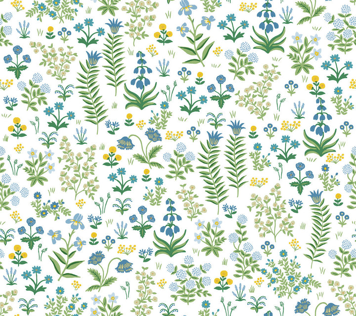 Menagerie Garden Blue Multicolor Peel & Stick Wallpaper by Rifle Paper Co. Designer P&S Rifle Paper 3 Covers about 45 square feet 27-in by 20-ft long roll Peel & Stick 24 - Swanky Fabrics -