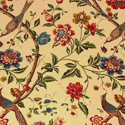 Elinors Chinese Cream/Brick by G P & J Baker Designer Fabric KINGSWOOD LINEN - 100% United Kingdom LIGHT Horizontal: 26.989 and Vertical: 45.704 53.978 - Swanky Fabrics -