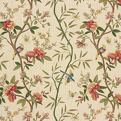 Peony & Blossom Sage/Beige by G P & J Baker Designer Fabric PERANDOR COLLECTION LINEN - 100% United Kingdom LIGHT Horizontal: 26.989 and Vertical: 31.52 53.978 - Swanky Fabrics -