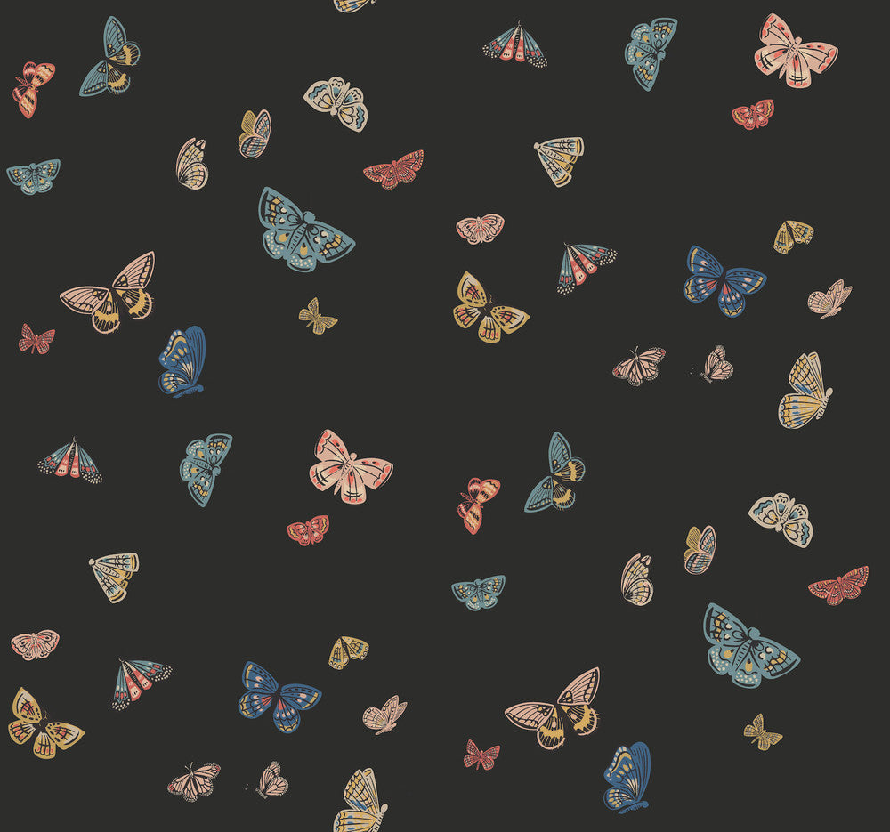 Butterfly House Black Wallpaper by Rifle Paper Co. Designer Rifle Paper Co. 3rd Edition Covers about 60.8 square feet 27-in by 27-ft long roll Unpasted 25.25 - Swanky Fabrics -