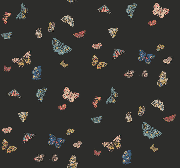 Butterfly House Black Wallpaper by Rifle Paper Co. Designer Rifle Paper Co. 3rd Edition Covers about 60.8 square feet 27-in by 27-ft long roll Unpasted 25.25 - Swanky Fabrics -