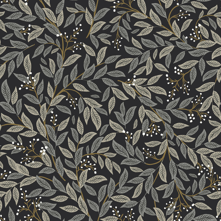 Willowberry Black Wallpaper by Rifle Paper Co. Designer Rifle Paper Co. 3rd Edition Covers about 56.4 square feet 20.5-in by 33-ft long roll Unpasted 20.5 - Swanky Fabrics -
