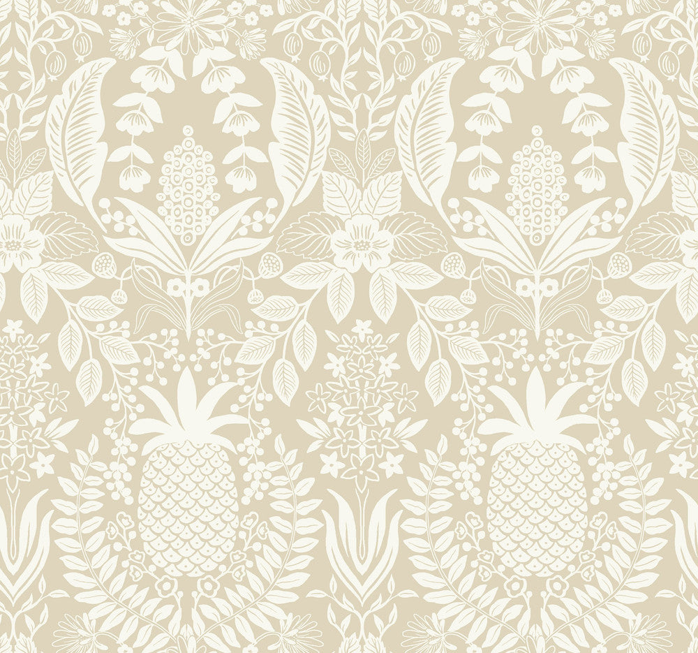 Pineapple Damask Linen Wallpaper by Rifle Paper Co. Designer Rifle Paper Co. 3rd Edition Covers about 60.8 square feet 27-in by 27-ft long roll Unpasted 25.25 - Swanky Fabrics -
