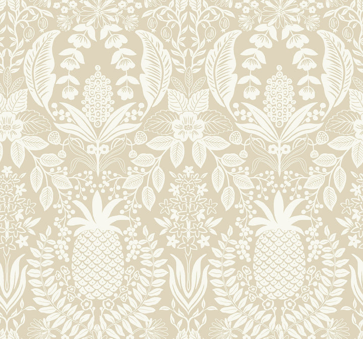 Pineapple Damask Linen Wallpaper by Rifle Paper Co. Designer Rifle Paper Co. 3rd Edition Covers about 60.8 square feet 27-in by 27-ft long roll Unpasted 25.25 - Swanky Fabrics -