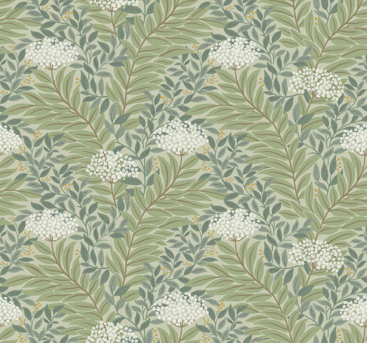 Highgrove Sage Wallpaper by Rifle Paper Co. Designer Rifle Paper Co. 3rd Edition Covers about 60.8 square feet 27-in by 27-ft long roll Unpasted 12.63 - Swanky Fabrics -