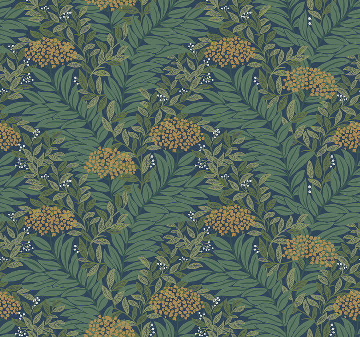 Highgrove Navy Wallpaper by Rifle Paper Co. Designer Rifle Paper Co. 3rd Edition Covers about 60.8 square feet 27-in by 27-ft long roll Unpasted 12.63 - Swanky Fabrics -
