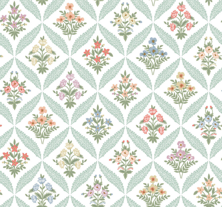 Estee Garden Pastel Wallpaper by Rifle Paper Co. Designer Rifle Paper Co. 3rd Edition Covers about 60.8 square feet 27-in by 27-ft long roll Unpasted 25.25 - Swanky Fabrics -