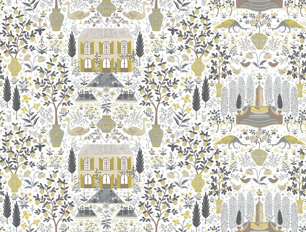 Camont Linen & Gold Wallpaper by Rifle Paper Co. Designer Rifle Paper Co. Covers about 60.8 square feet 27-in by 27-ft long roll Unpasted 20.5 - Swanky Fabrics -