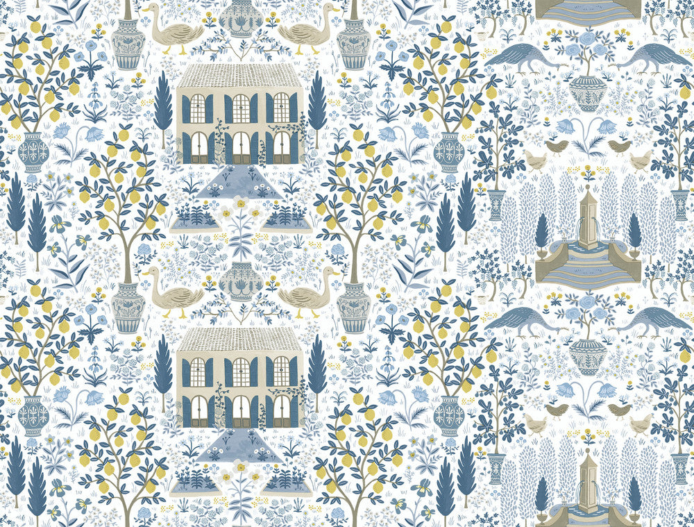 Camont Indigo Wallpaper by Rifle Paper Co. Designer Rifle Paper Co. Covers about 60.8 square feet 27-in by 27-ft long roll Unpasted 20.5 - Swanky Fabrics -